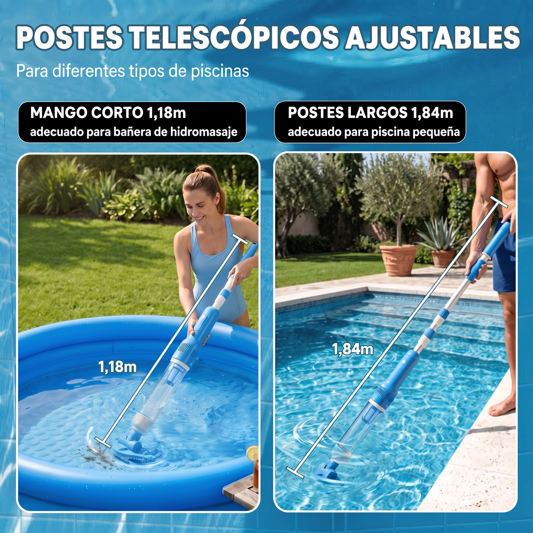 Actualizado Ajustable 22,64"–72,44" (57,5–184 cm) Telescópico Alcance – Sin esfuerzo Profunda Limpieza