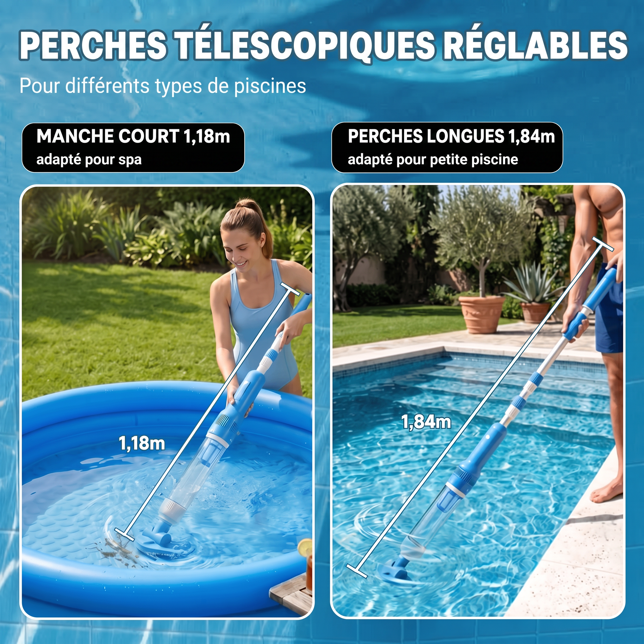Actualizado Ajustable 22,64"–72,44" (57,5–184 cm) Telescópico Alcance – Sin esfuerzo Profunda Limpieza