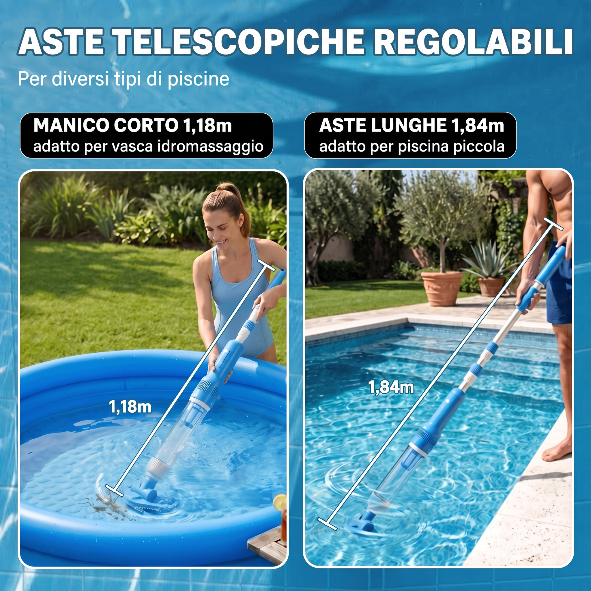 Actualizado Ajustable 22,64"–72,44" (57,5–184 cm) Telescópico Alcance – Sin esfuerzo Profunda Limpieza