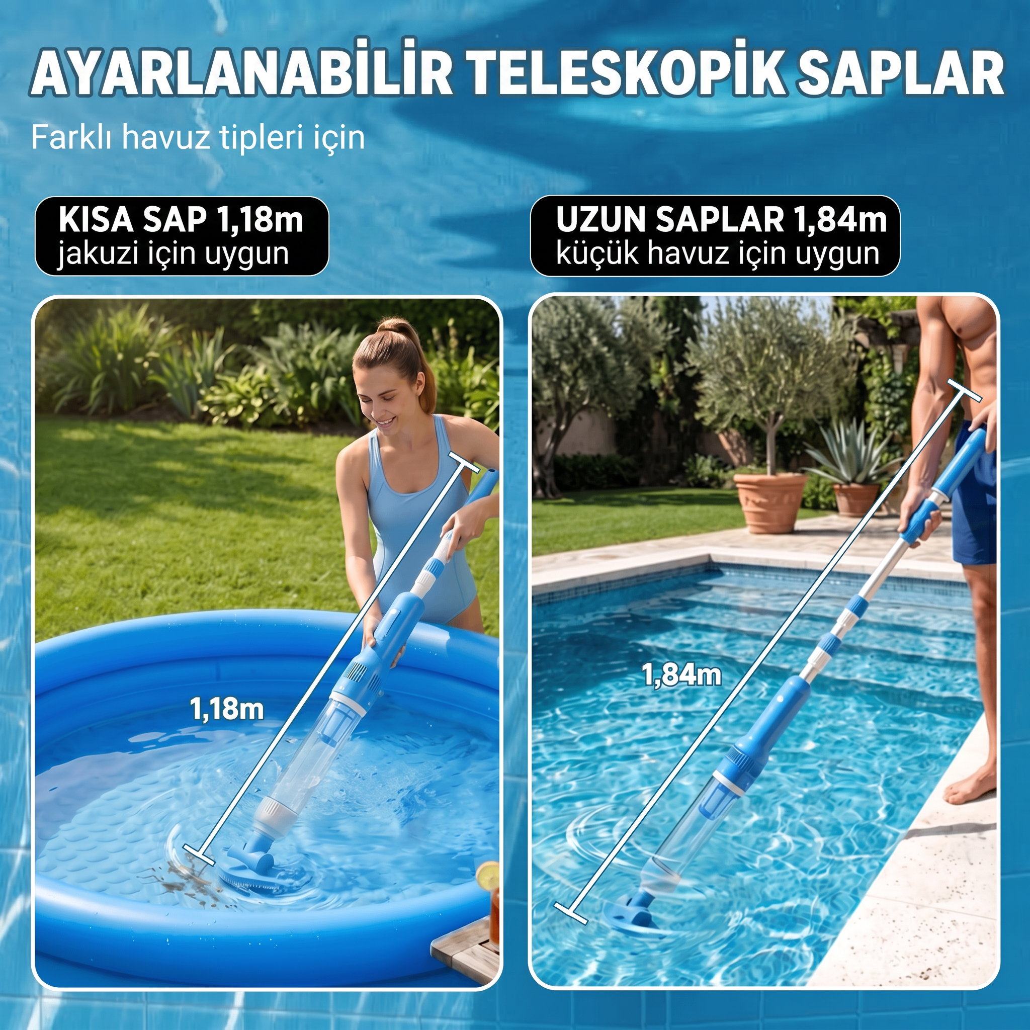 Actualizado Ajustable 22,64"–72,44" (57,5–184 cm) Telescópico Alcance – Sin esfuerzo Profunda Limpieza